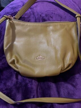 Coach Olive Pebbled Leather Shoulder Bag with Gold Logo